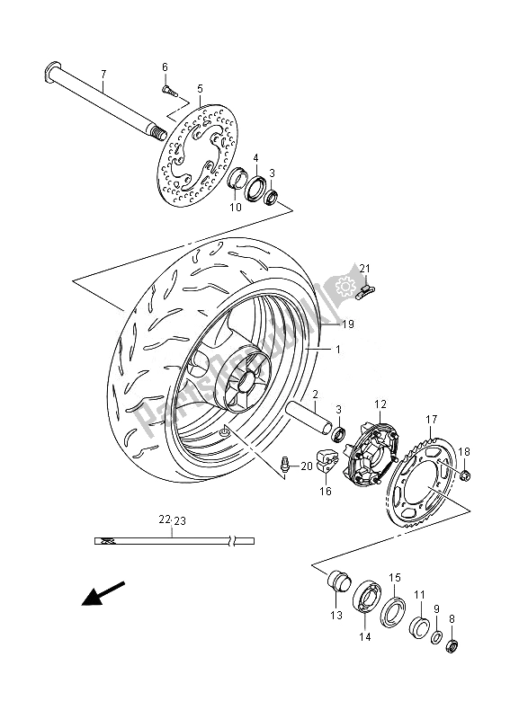 All parts for the Rear Wheel of the Suzuki GSX R 1000 2014