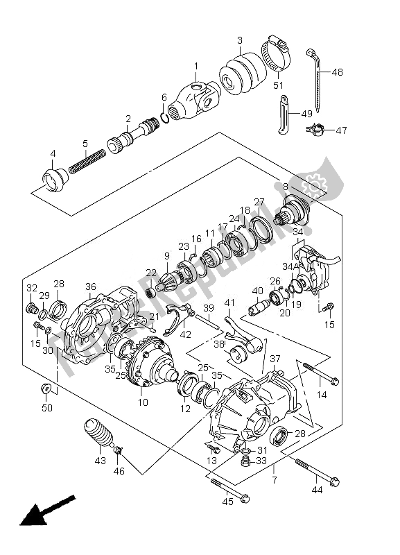 All parts for the Final Bevel Gear (front) of the Suzuki LT A 500 XPZ Kingquad AXI 4X4 2010