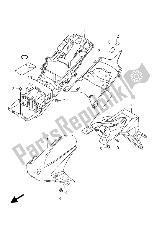 Toutes les pièces pour le Garde-boue Arrière (gsx-r600 E21) du Suzuki GSX R 600 2012