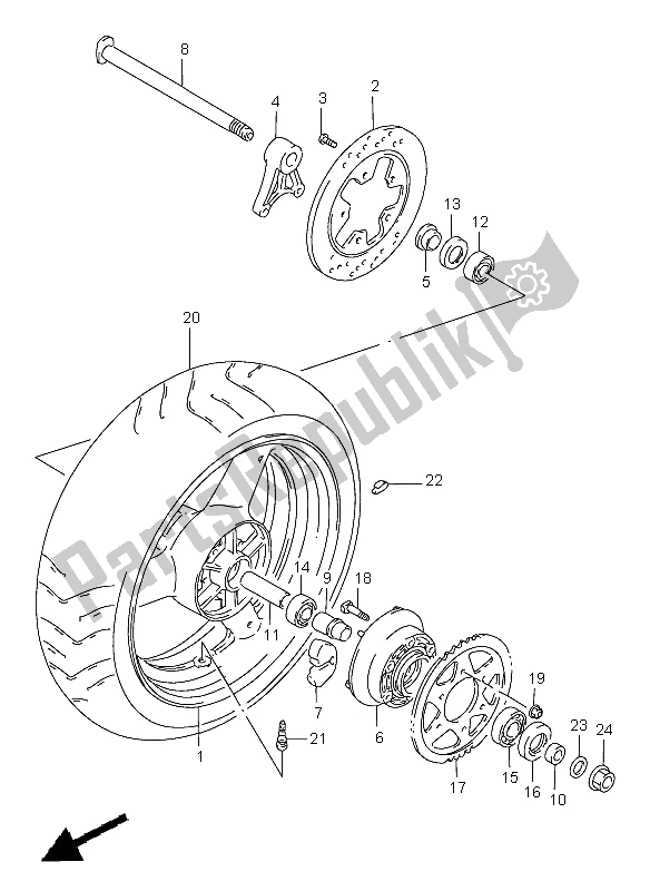 All parts for the Rear Wheel (gsf1200-s) of the Suzuki GSF 1200 Nssa Bandit 1998