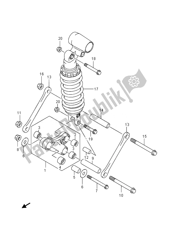 All parts for the Rear Cushion Lever (gsx1300rauf E19) of the Suzuki GSX 1300 RA Hayabusa 2014