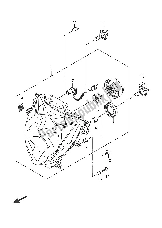 All parts for the Headlamp of the Suzuki GSX R 750 2016