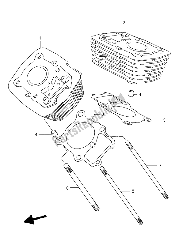 All parts for the Cylinder of the Suzuki VL 125 Intruder 2004