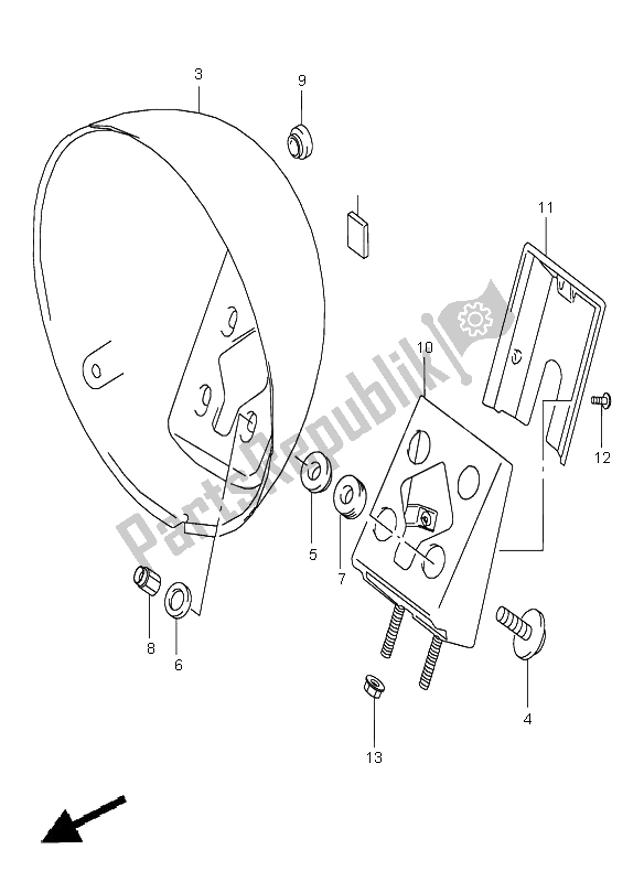 All parts for the Headlamp Housing of the Suzuki VZ 800 Marauder 2002