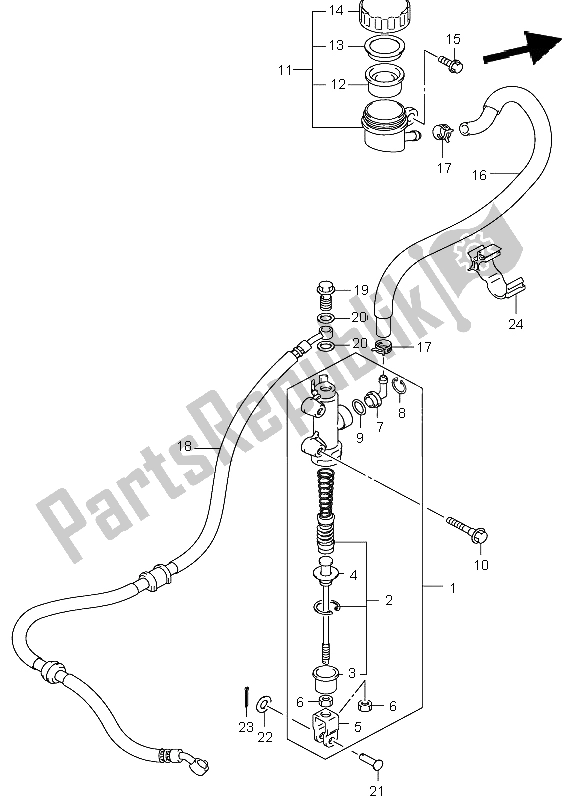 All parts for the Rear Master Cylinder of the Suzuki LT A 500F Vinson 4X4 2003