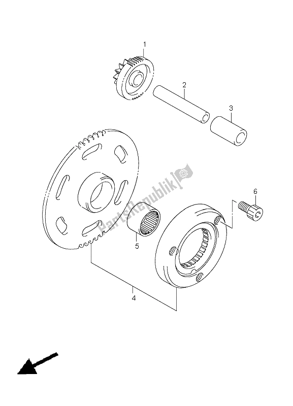 All parts for the Starter Clutch of the Suzuki LT Z 250 Quadsport 2009