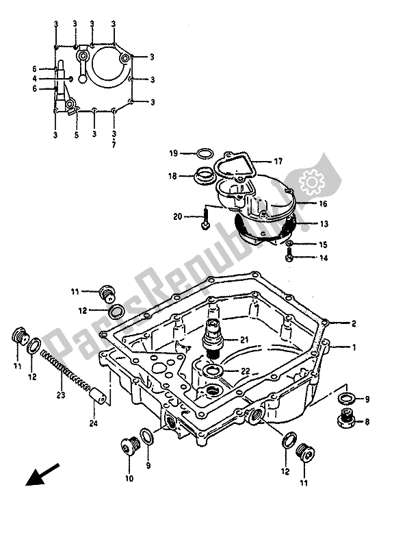 All parts for the Oil Pan of the Suzuki GSX R 1100 1988