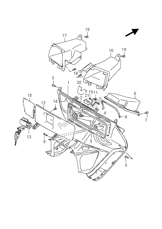 All parts for the Front Box of the Suzuki AN 650A Burgman Executive 2010