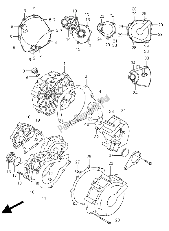 All parts for the Crankcase Cover of the Suzuki GSX R 750 2003