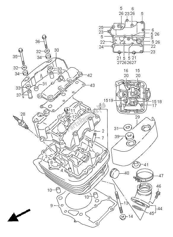 Tutte le parti per il Testata (anteriore) del Suzuki C 1500 VL 2009