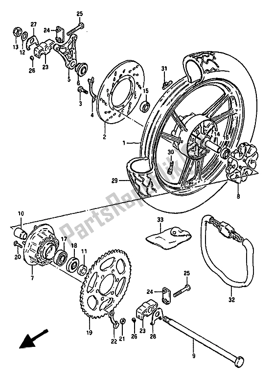 Toutes les pièces pour le Roue Arrière du Suzuki GSX 550 Esfu 1986