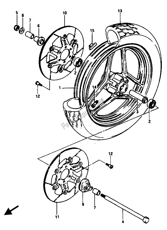 Tutte le parti per il Ruota Anteriore del Suzuki GSX 1100 1150 Eesef 1985