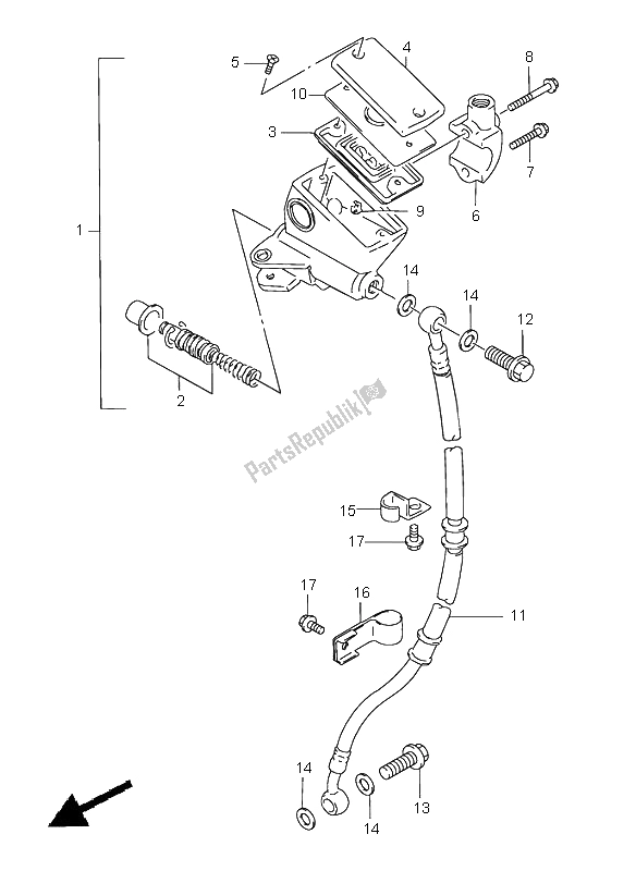 All parts for the Front Master Cylinder of the Suzuki GS 500E 1998