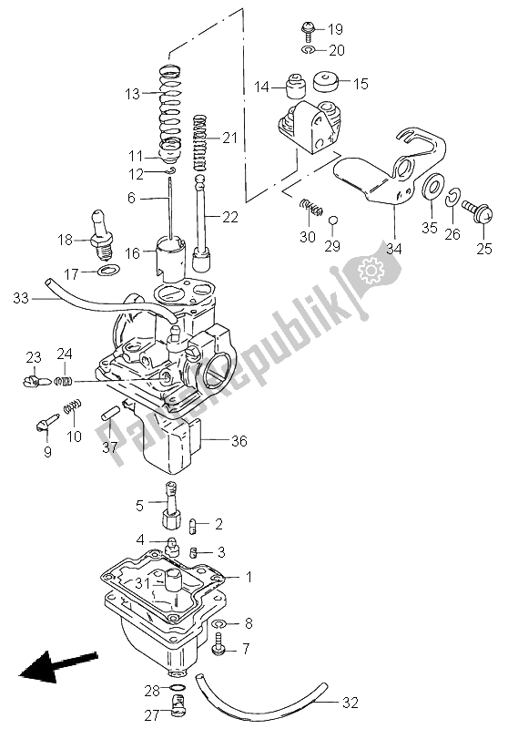 Alle onderdelen voor de Carburator van de Suzuki LT 50 Quadrunner 2001