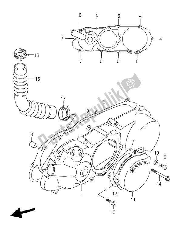 Wszystkie części do Lewa Pokrywa Skrzyni Korbowej Suzuki LT 80 Quadsport 2002