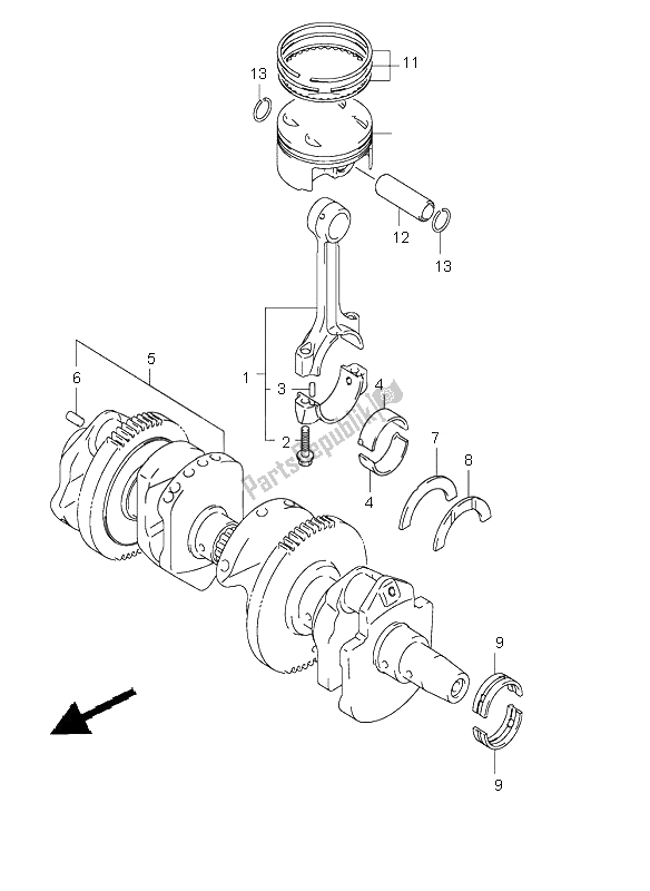 All parts for the Crankshaft of the Suzuki GSX 1400 2005