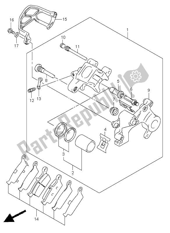 Tutte le parti per il Pinza Posteriore del Suzuki RM 250 2004