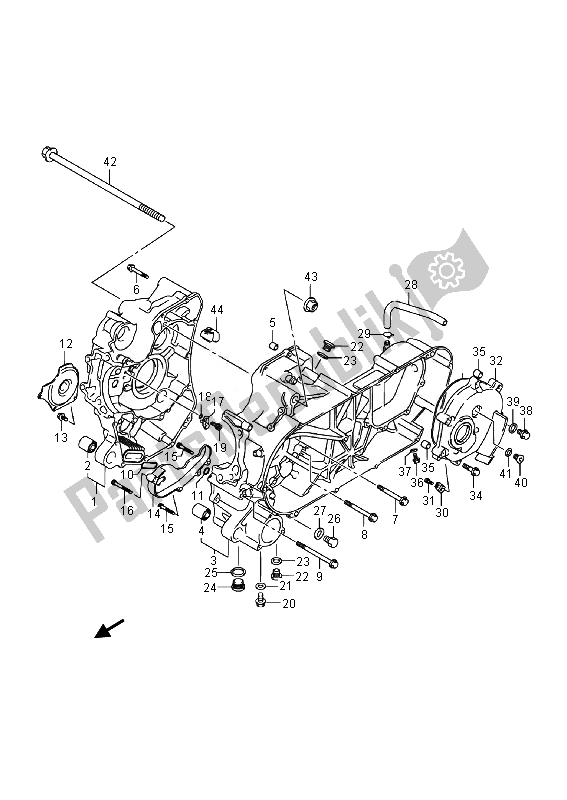 All parts for the Crankcase (an400a E02) of the Suzuki Burgman AN 400 AZA 2014