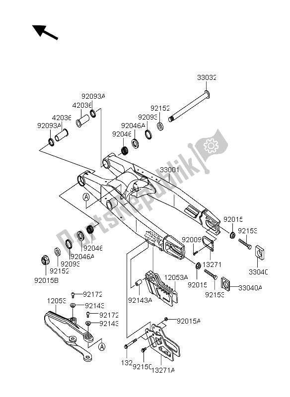 All parts for the Swingarm of the Suzuki RM Z 250 2004