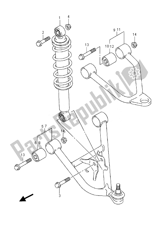 All parts for the Suspension Arm of the Suzuki LT F 250 Ozark 2014