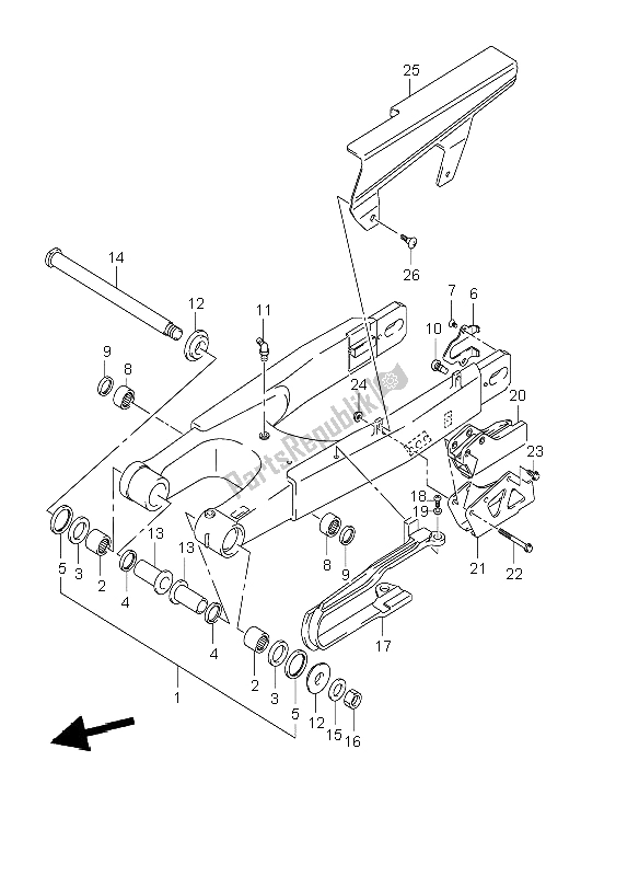 All parts for the Rear Swinging Arm of the Suzuki DR Z 400E 2004