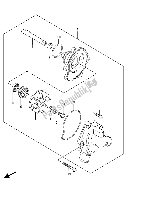 All parts for the Water Pump of the Suzuki GSF 1250 SA Bandit 2015