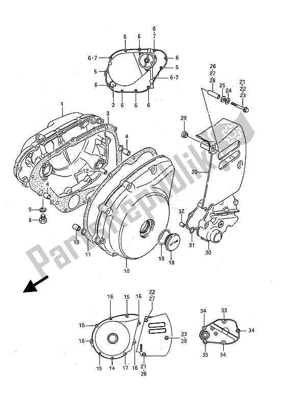 All parts for the Crankcase Cover of the Suzuki LS 650P Savage 1991