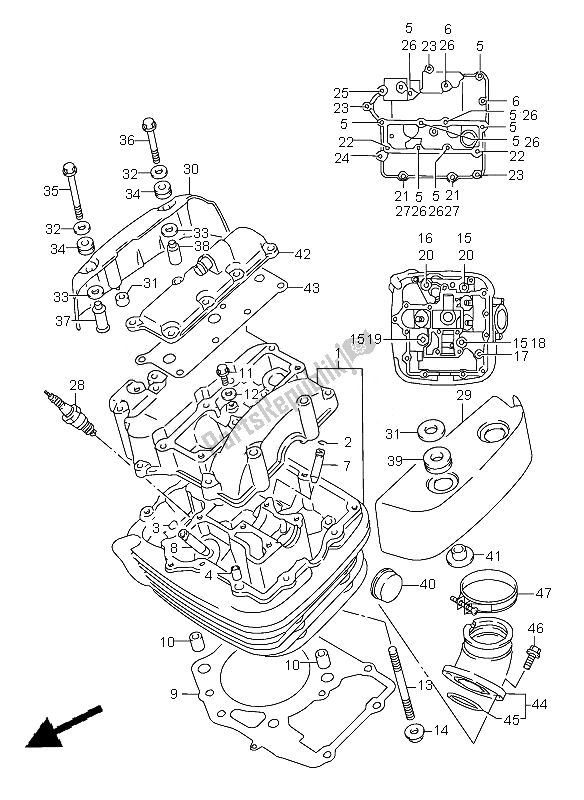 Alle onderdelen voor de Cilinderkop (voorzijde) van de Suzuki VL 1500 Intruder LC 2007