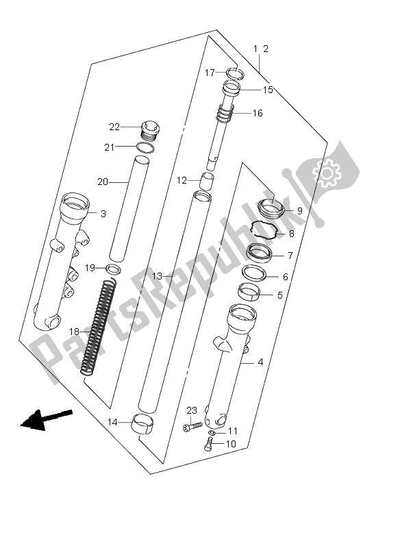 All parts for the Front Fork Damper of the Suzuki VL 250 Intruder 2002