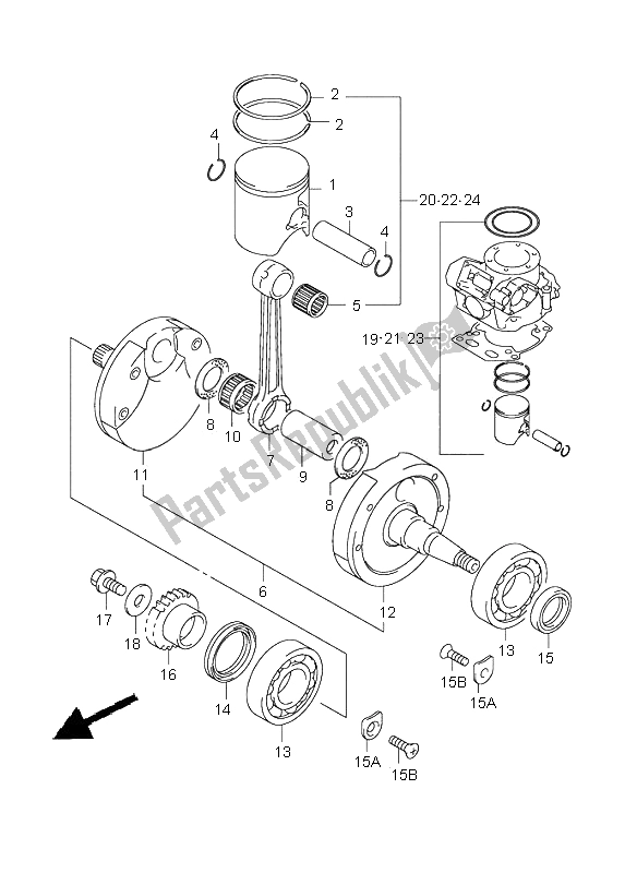 All parts for the Crankshaft of the Suzuki RM 250 2005