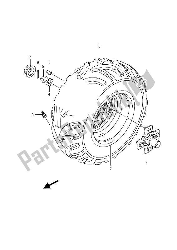 All parts for the Right Rear Wheel (lt-a500xpz) of the Suzuki LT A 500 XPZ Kingquad AXI 4X4 2014