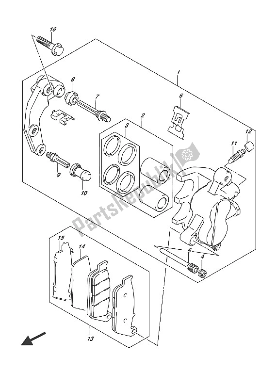 All parts for the Front Caliper of the Suzuki VL 1500 BT Intruder 2016