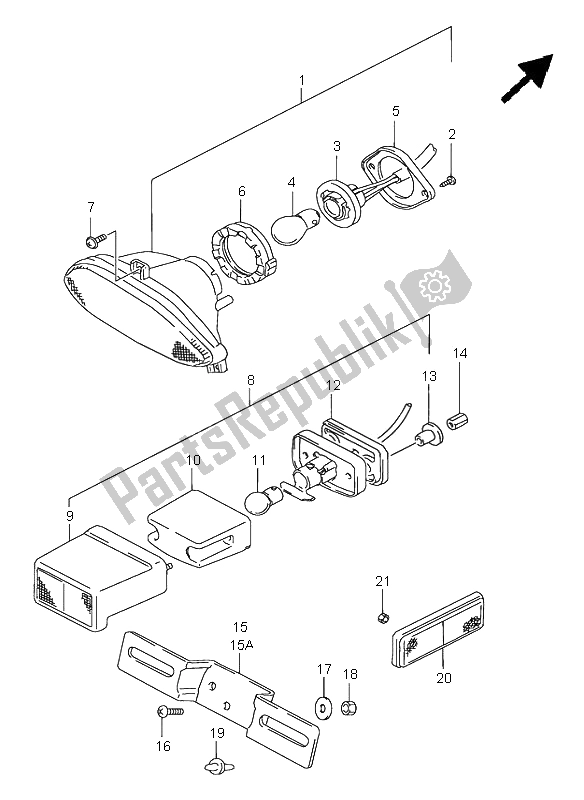 All parts for the Tail Lamp of the Suzuki GSF 600S Bandit 1996