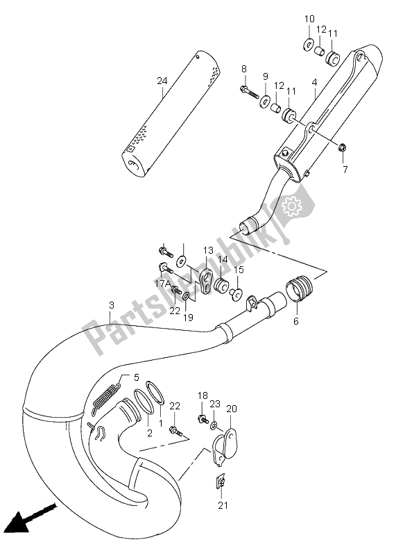 All parts for the Muffler of the Suzuki RM 250 2002