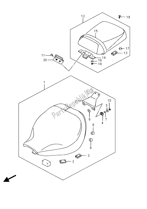 All parts for the Seat (e02) of the Suzuki VL 800 Intruder 2015