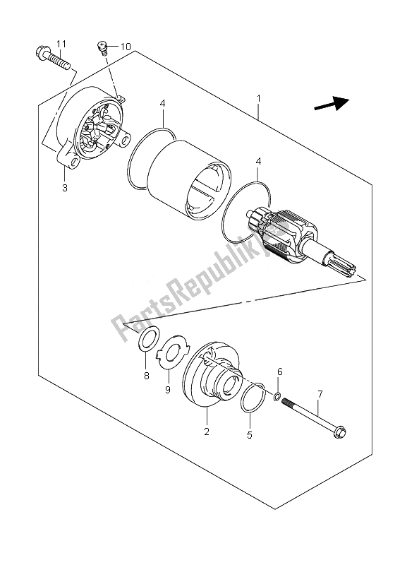 All parts for the Starting Motor of the Suzuki LT Z 90 4T Quadsport 2010