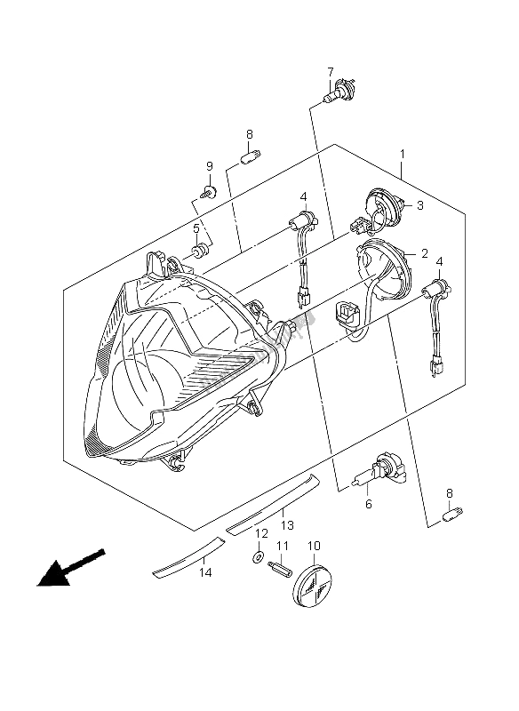 All parts for the Headlamp of the Suzuki GSX 650 FA 2009