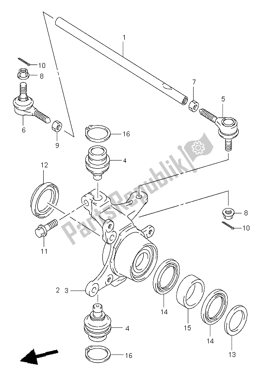 All parts for the Steering Knuckle of the Suzuki LT A 400F Eiger 4X4 2002