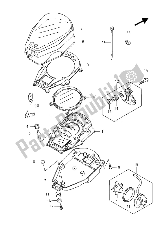 All parts for the Speedometer (vl800 E02) of the Suzuki VL 800 CT Intruder 2014