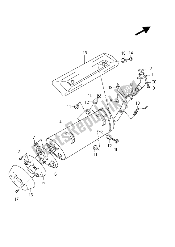 All parts for the Muffler of the Suzuki Burgman AN 400 AZA 2011