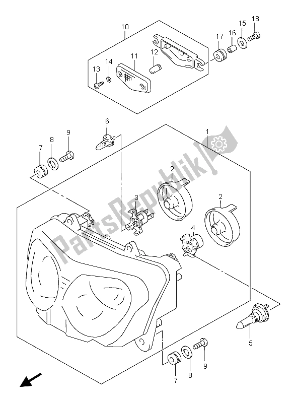 Tutte le parti per il Faro del Suzuki GSX 750F 2004