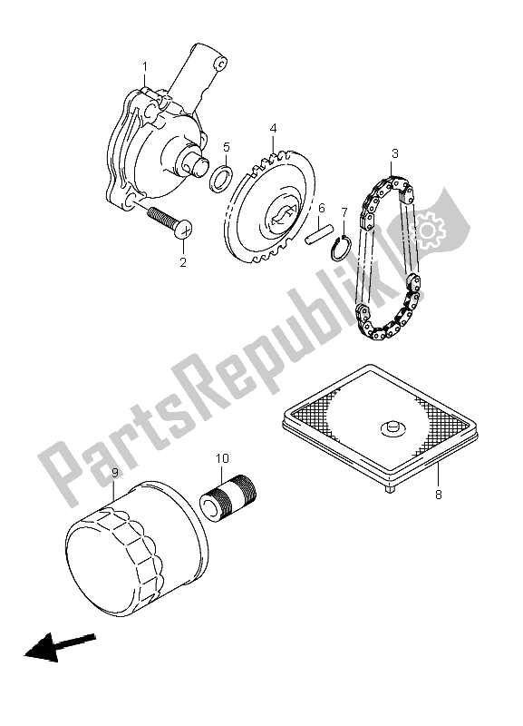 All parts for the Oil Pump of the Suzuki LT A 700X Kingquad 4X4 2006