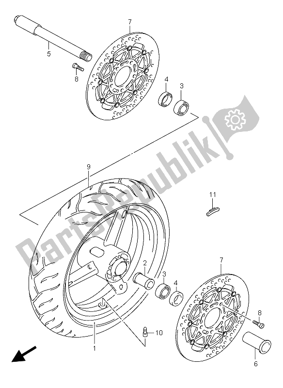 All parts for the Front Wheel (gsx-r600) of the Suzuki GSX R 600X 2005