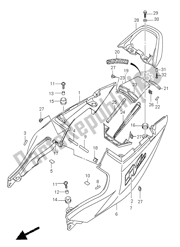 Toutes les pièces pour le Couverture De Queue De Siège (sv1000-u1-u2) du Suzuki SV 1000 NS 2004