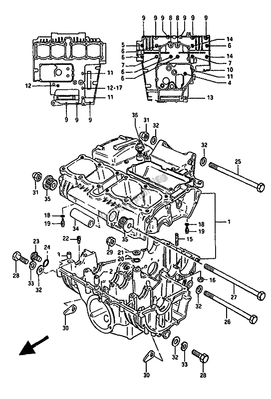 All parts for the Crankcase of the Suzuki GSX 550 Esfu 1987