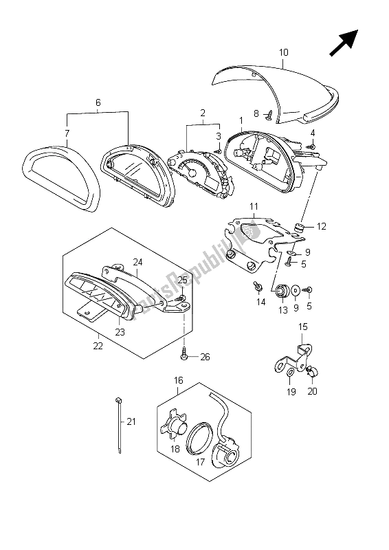 All parts for the Speedometer (vz800ue E19) of the Suzuki VZ 800 Intruder 2012