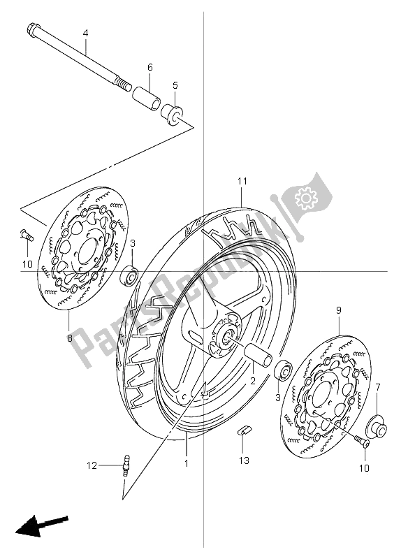 All parts for the Front Wheel of the Suzuki GSF 600 NSZ Bandit 2004