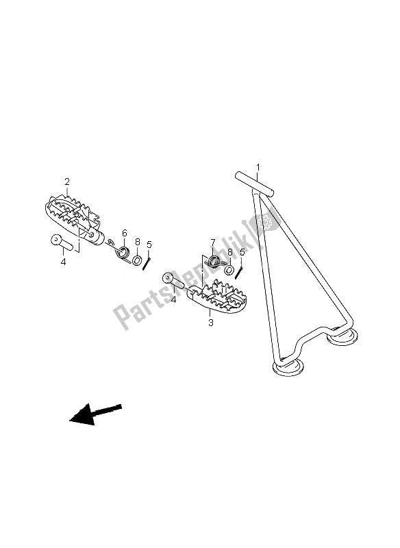 All parts for the Footrest of the Suzuki RM 125 2007