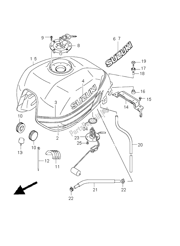 All parts for the Fuel Tank of the Suzuki GSX 1400 2002