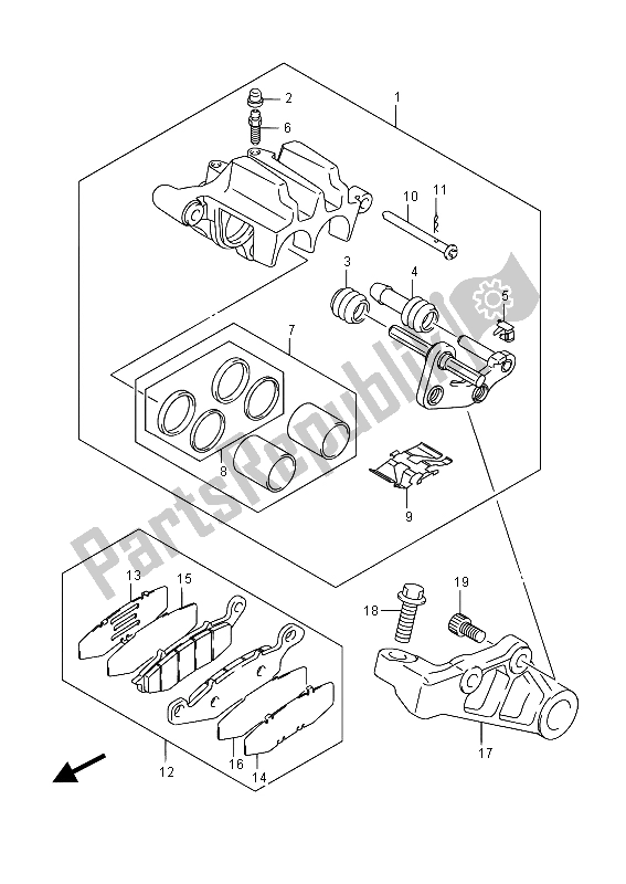 All parts for the Rear Caliper of the Suzuki VL 1500 BT Intruder 2015